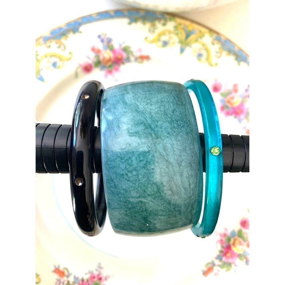 Vintage Colorful Bangle Bracelet with Crystals- SET of 3, Unmarked
